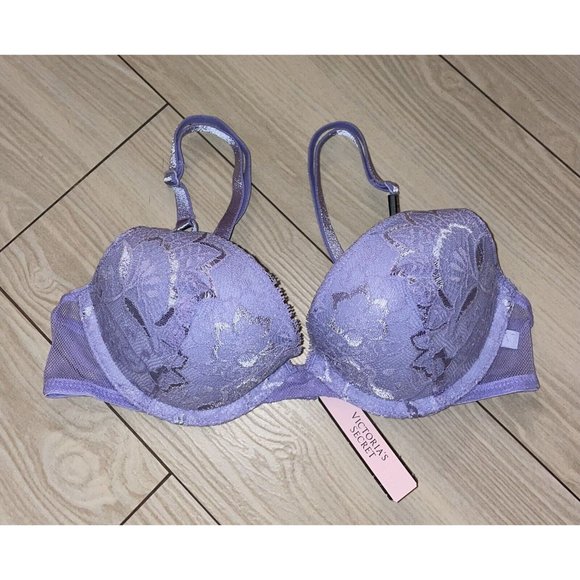 Victorias Secret Push Up Bra Lace Padded UW Womens 32A Purple New Nwt - Picture 2 of 6
